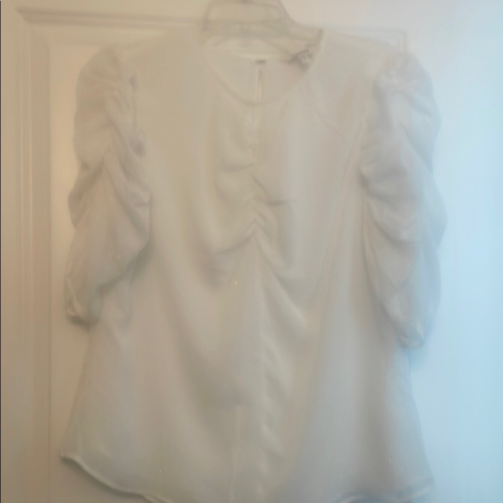 Express White Flutter Sleeve Blouse with Bib Collar